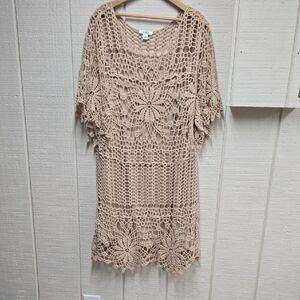 Cato Tan Crochet Lace Mini Dress